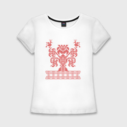 Женская футболка хлопок Slim Славянский Узор Дерево Мира
