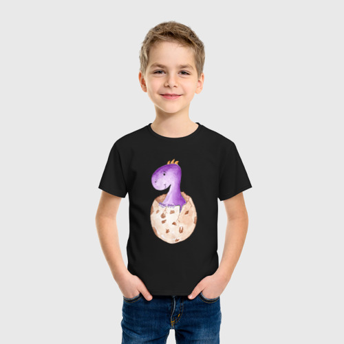 Детская футболка хлопок Малыш динозаврик, цвет черный - фото 3