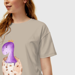 Женская футболка хлопок Oversize Малыш динозаврик - фото 2