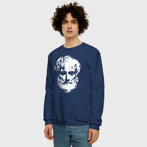 Мужской свитшот хлопок Аристотель портрет, цвет темно-синий - фото 3