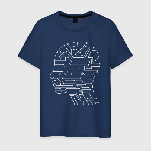 Мужская футболка хлопок Искусственный интеллект голова, цвет темно-синий