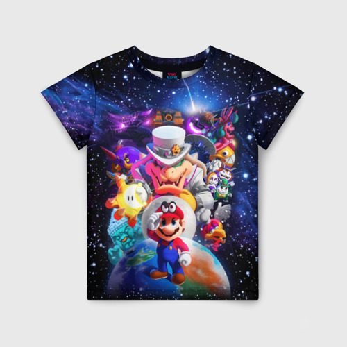 Детская футболка с принтом Super Mario Odyssey Space Video game, вид спереди №1