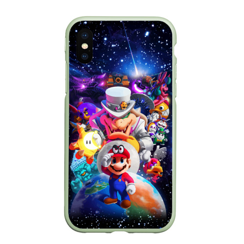 Чехол для iPhone XS Max матовый Super Mario Odyssey Space Video game, цвет салатовый