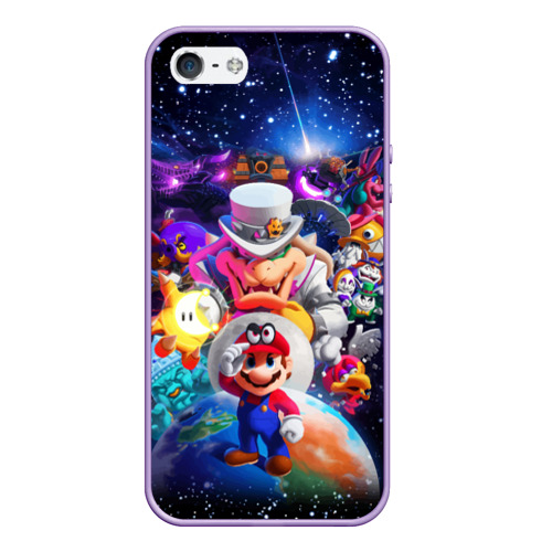 Чехол для iPhone 5/5S матовый Super Mario Odyssey Space Video game, цвет светло-сиреневый