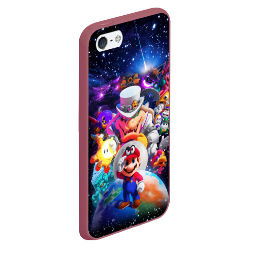 Чехол для iPhone 5/5S матовый Super Mario Odyssey Space Video game, цвет малиновый - фото 3