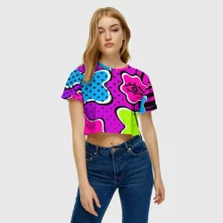 Женская футболка Crop-top 3D Яркий абстрактный узор в стиле 90х, неоновые цвета