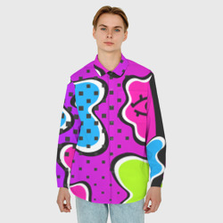 Мужская рубашка oversize 3D Яркий абстрактный узор в стиле 90х, неоновые цвета - фото 2