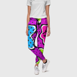 Женские брюки 3D Яркий абстрактный узор в стиле 90х, неоновые цвета - фото 2