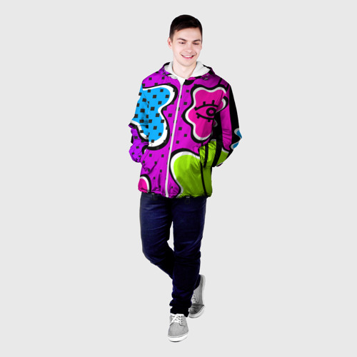 Мужская куртка 3D с принтом Яркий абстрактный узор в стиле 90х, неоновые цвета, фото на моделе #1