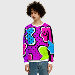 Мужской свитшот 3D Яркий абстрактный узор в стиле 90х, неоновые цвета - фото 2