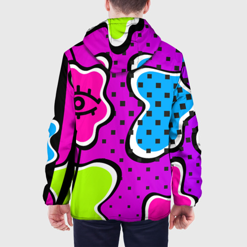 Мужская куртка 3D с принтом Яркий абстрактный узор в стиле 90х, неоновые цвета, вид сзади #2
