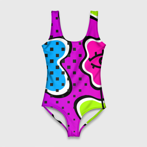 Женский купальник 3D Яркий абстрактный узор в стиле 90х, неоновые цвета, цвет 3D печать