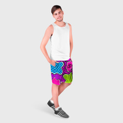 Мужские шорты 3D Яркий абстрактный узор в стиле 90х, неоновые цвета - фото 2