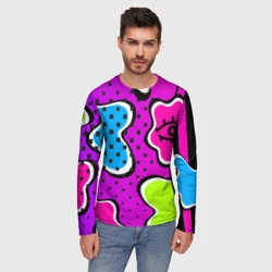Мужской лонгслив 3D Яркий абстрактный узор в стиле 90х, неоновые цвета - фото 2