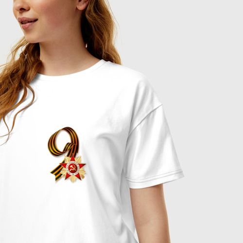 Женская футболка хлопок Oversize Георгиевская лента, 9 Мая, цвет белый - фото 3
