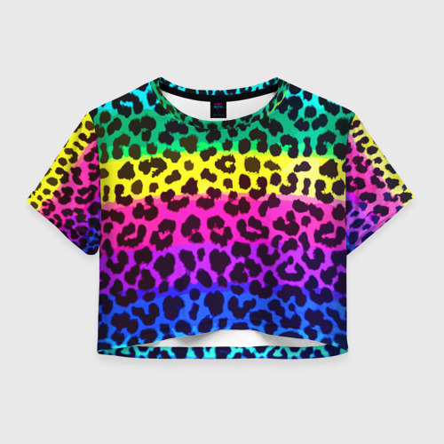 Женская футболка Crop-top 3D Leopard Pattern Neon, цвет 3D печать