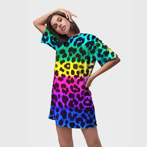 Платье-футболка 3D Leopard Pattern Neon, цвет 3D печать - фото 3