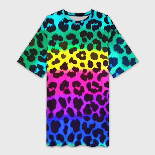 Платье-футболка 3D Leopard Pattern Neon, цвет 3D печать