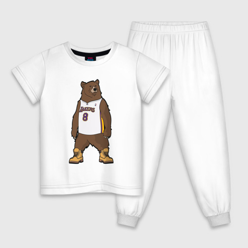 Детская пижама хлопок Баскетбольный мишка, цвет белый