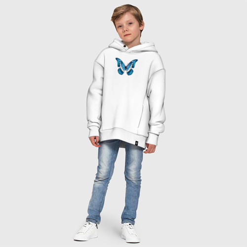 White hoodie with blue butterfly deals