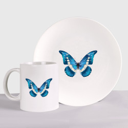 Набор: тарелка + кружка Blue butterfly (синяя красивая бабочка)