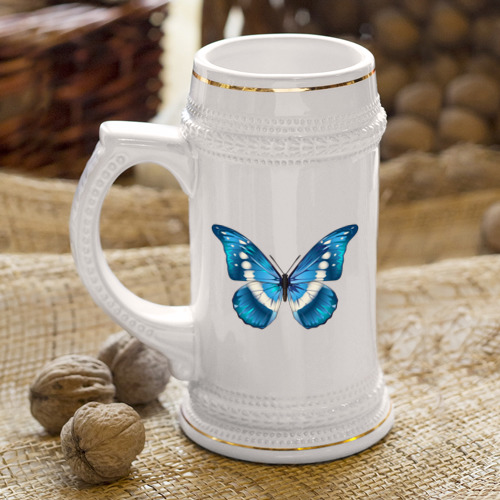 Кружка пивная Blue butterfly синяя красивая бабочка - фото 4