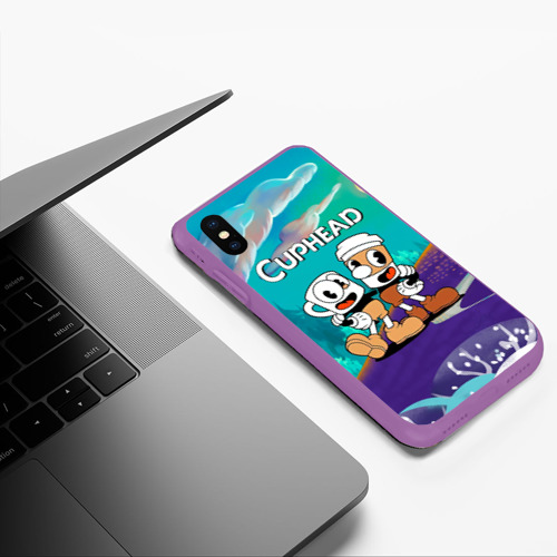 Чехол для iPhone XS Max матовый Cuphead  чашечки, цвет фиолетовый - фото 5