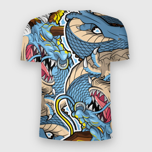 Мужская футболка 3D Slim с принтом Синий дракон-монст, вид сзади #1
