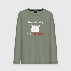 Мужской лонгслив хлопок Not friendly, do not touch, текст с мемным котом