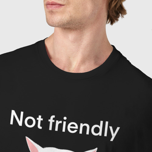 Мужская футболка хлопок Not friendly, do not touch, текст с мемным котом, цвет черный - фото 6