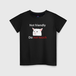 Детская футболка хлопок Not friendly, do not touch, текст с мемным котом