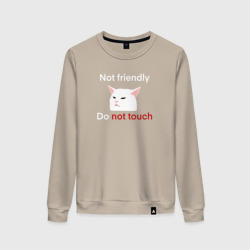 Женский свитшот хлопок Not friendly, do not touch, текст с мемным котом