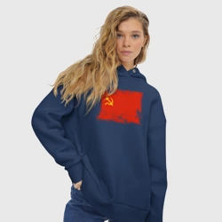 Женское худи Oversize хлопок Потрёпанный временем флаг СССР - фото 2