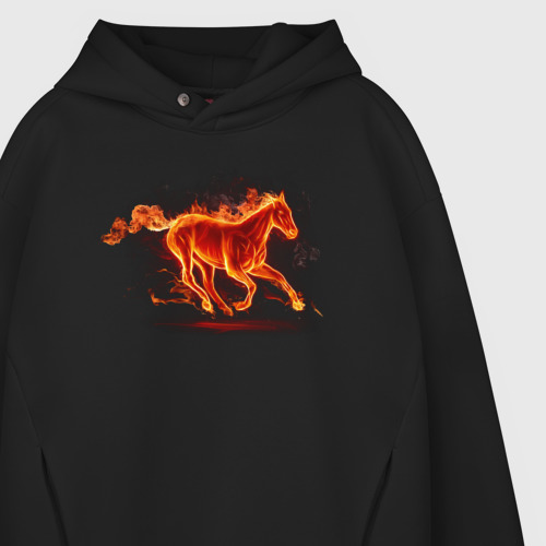 Мужское худи Oversize хлопок Fire horse огненная лошадь, цвет черный - фото 4