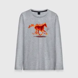 Мужской лонгслив хлопок Fire horse - бежит огненная лошадь с пышущими языками пламени