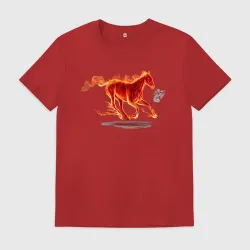 Мужская футболка хлопок Fire horse - бежит огненная лошадь с пышущими языками пламени