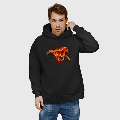 Мужское худи Oversize хлопок Fire horse огненная лошадь, цвет черный - фото 3