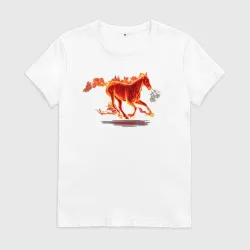 Женская футболка хлопок Fire horse - бежит огненная лошадь с пышущими языками пламени