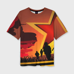Женская футболка oversize 3D Звезда победы и силуэты солдат
