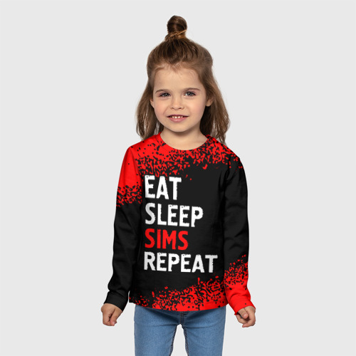 Детский лонгслив 3D Eat Sleep Sims Repeat Краска, цвет 3D печать - фото 5