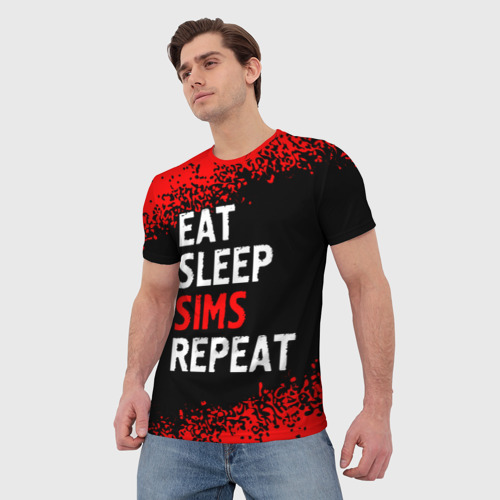 Мужская футболка 3D Eat Sleep Sims Repeat Краска, цвет 3D печать - фото 3