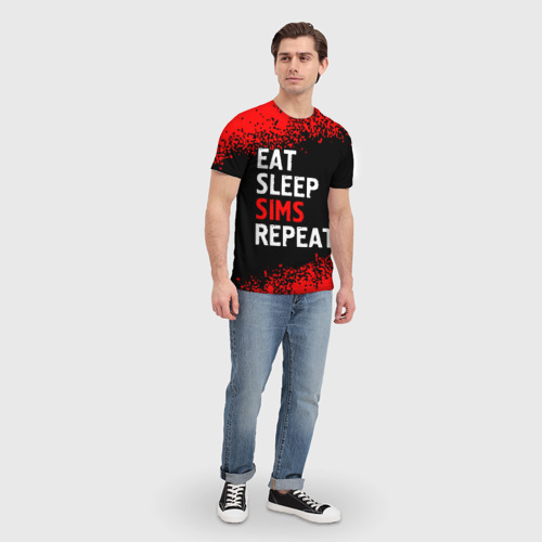 Мужская футболка 3D Eat Sleep Sims Repeat Краска, цвет 3D печать - фото 5