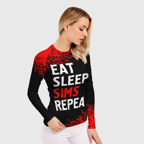 Женский рашгард 3D Eat Sleep Sims Repeat Краска, цвет 3D печать - фото 3