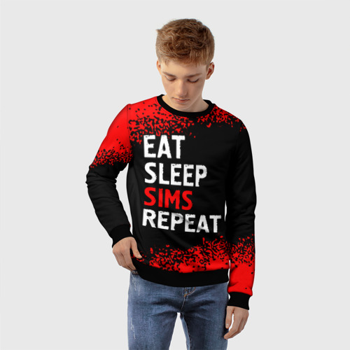 Детский свитшот 3D Eat Sleep Sims Repeat Краска, цвет 3D печать - фото 3