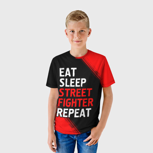 Детская футболка 3D Eat Sleep Street Fighter Repeat | Краска, цвет 3D печать - фото 3