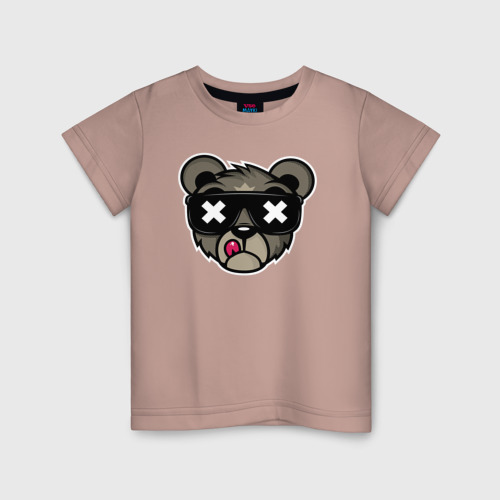 Детская футболка хлопок Мишка в очках, цвет пыльно-розовый