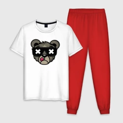 Мужская пижама с белой футболкой хлопок Мишка в очках