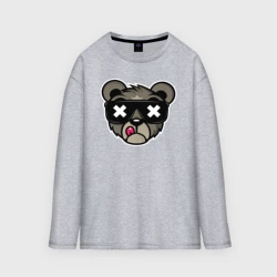 Женский лонгслив oversize хлопок Мишка в очках