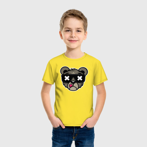 Детская футболка хлопок Мишка в очках, цвет желтый - фото 3
