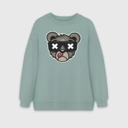 Женский свитшот oversize без начеса хлопок Мишка в очках